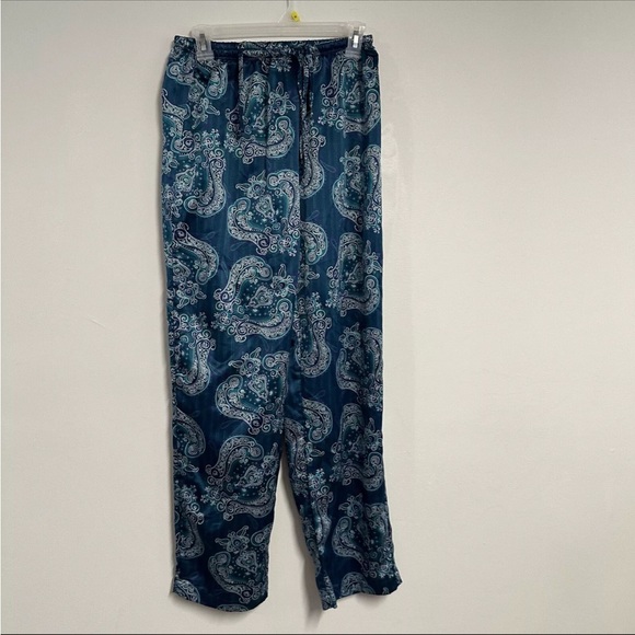 Cabernet Sleepwear Pajama Set Women XS Teal Paisley Floral Polyester Button Up - Picture 5 of 6
